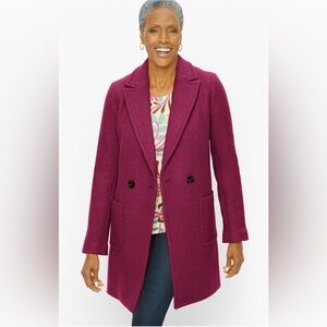 Talbots Women's Magenta Double Breasted Wool Coat
